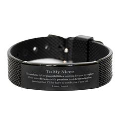 To My Niece Supporting Black Shark Mesh Bracelet, The world is full of possibilities waiting, Birthday Inspirational Gifts for Niece from Aunt