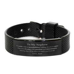 To My Nephew Supporting Black Shark Mesh Bracelet, The world is full of possibilities waiting, Birthday Inspirational Gifts for Nephew from Aunt