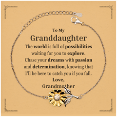 To My Granddaughter Supporting Sunflower Bracelet, The world is full of possibilities waiting, Birthday Inspirational Gifts for Granddaughter from Grandmother