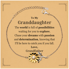 To My Granddaughter Supporting Sunflower Bracelet, The world is full of possibilities waiting, Birthday Inspirational Gifts for Granddaughter from Grandfather