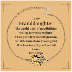 To My Granddaughter Supporting Sunflower Bracelet, The world is full of possibilities waiting, Birthday Inspirational Gifts for Granddaughter from Grandma