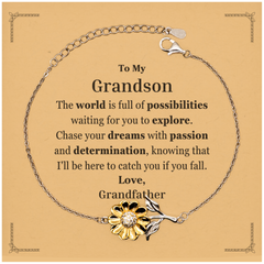 To My Grandson Supporting Sunflower Bracelet, The world is full of possibilities waiting, Birthday Inspirational Gifts for Grandson from Grandfather