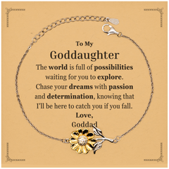 To My Goddaughter Supporting Sunflower Bracelet, The world is full of possibilities waiting, Birthday Inspirational Gifts for Goddaughter from Goddad