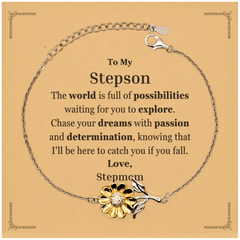 To My Stepson Supporting Sunflower Bracelet, The world is full of possibilities waiting, Birthday Inspirational Gifts for Stepson from Stepmom