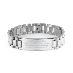 To My Unbiological Son Supporting Ladder Stainless Steel Bracelet, The world is full of possibilities waiting, Birthday Inspirational Gifts for Unbiological Son from Dad