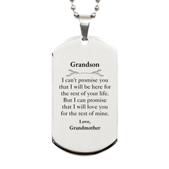 Grandson Inspirational Gifts from Grandmother, I will love you for the rest of mine, Birthday Silver Dog Tag Keepsake Gifts for Grandson