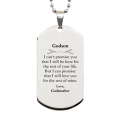 Godson Inspirational Gifts from Godmother, I will love you for the rest of mine, Birthday Silver Dog Tag Keepsake Gifts for Godson