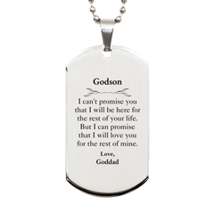 Godson Inspirational Gifts from Goddad, I will love you for the rest of mine, Birthday Silver Dog Tag Keepsake Gifts for Godson
