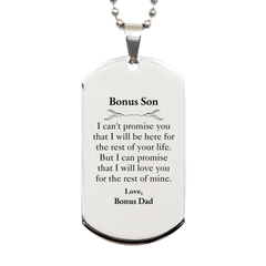 Bonus Son Inspirational Gifts from Bonus Dad, I will love you for the rest of mine, Birthday Silver Dog Tag Keepsake Gifts for Bonus Son
