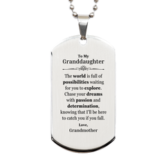 To My Granddaughter Supporting Silver Dog Tag, The world is full of possibilities waiting, Birthday Inspirational Gifts for Granddaughter from Grandmother