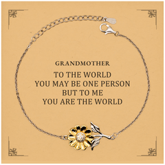 Grandmother Gift. Birthday Meaningful Gifts for Grandmother, To me You are the World. Standout Appreciation Gifts, Sunflower Bracelet with Message Card for Grandmother