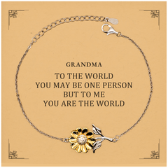 Grandma Gift. Birthday Meaningful Gifts for Grandma, To me You are the World. Standout Appreciation Gifts, Sunflower Bracelet with Message Card for Grandma
