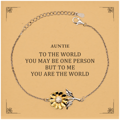 Auntie Gift. Birthday Meaningful Gifts for Auntie, To me You are the World. Standout Appreciation Gifts, Sunflower Bracelet with Message Card for Auntie