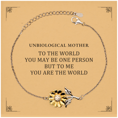 Unbiological Mother Gift. Birthday Meaningful Gifts for Unbiological Mother, To me You are the World. Standout Appreciation Gifts, Sunflower Bracelet with Message Card for Unbiological Mother