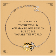 Mother In Law Gift. Birthday Meaningful Gifts for Mother In Law, To me You are the World. Standout Appreciation Gifts, Sunflower Bracelet with Message Card for Mother In Law
