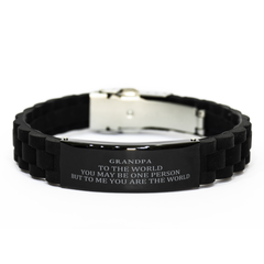 Grandpa Gift. Birthday Meaningful Gifts for Grandpa, To me You are the World. Standout Appreciation Gifts, Black Glidelock Clasp Bracelet for Grandpa