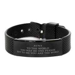 Aunt Gift. Birthday Meaningful Gifts for Aunt, To me You are the World. Standout Appreciation Gifts, Black Shark Mesh Bracelet for Aunt