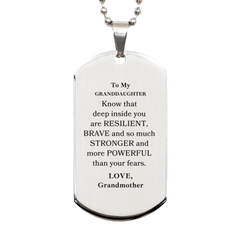 Granddaughter, You're Brave and so much Stronger Silver Dog Tag. Gift for Granddaughter. Christmas Motivational Gift From Grandmother. Best Idea Gift for Birthday