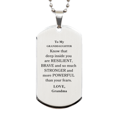 Granddaughter, You're Brave and so much Stronger Silver Dog Tag. Gift for Granddaughter. Christmas Motivational Gift From Grandma. Best Idea Gift for Birthday