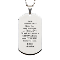 Granddaughter, You're Brave and so much Stronger Silver Dog Tag. Gift for Granddaughter. Christmas Motivational Gift From Grandpa. Best Idea Gift for Birthday