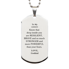 Godson, You're Brave and so much Stronger Silver Dog Tag. Gift for Godson. Christmas Motivational Gift From Goddad. Best Idea Gift for Birthday