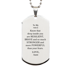 Niece, You're Brave and so much Stronger Silver Dog Tag. Gift for Niece. Christmas Motivational Gift From Aunt. Best Idea Gift for Birthday