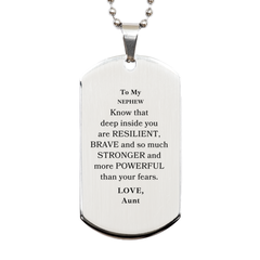 Nephew, You're Brave and so much Stronger Silver Dog Tag. Gift for Nephew. Christmas Motivational Gift From Aunt. Best Idea Gift for Birthday