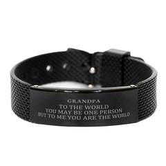 Grandpa Gift. Birthday Meaningful Gifts for Grandpa, To me You are the World. Standout Appreciation Gifts, Black Shark Mesh Bracelet for Grandpa