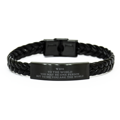 Wife Gift. Birthday Meaningful Gifts for Wife, To me You are the World. Standout Appreciation Gifts, Braided Leather Bracelet for Wife