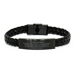 Grandson, You're Brave and so much Stronger Braided Leather Bracelet. Gift for Grandson. Christmas Motivational Gift From Nana. Best Idea Gift for Birthday