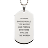 Grandma Gift. Birthday Meaningful Gifts for Grandma, To me You are the World. Standout Appreciation Gifts, Silver Dog Tag for Grandma