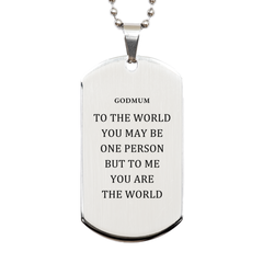 Godmum Gift. Birthday Meaningful Gifts for Godmum, To me You are the World. Standout Appreciation Gifts, Silver Dog Tag for Godmum