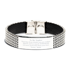 Nephew, You're Brave and so much Stronger Stainless Steel Bracelet. Gift for Nephew. Christmas Motivational Gift From Aunt. Best Idea Gift for Birthday