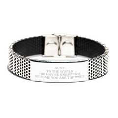 Aunt Gift. Birthday Meaningful Gifts for Aunt, To me You are the World. Standout Appreciation Gifts, Stainless Steel Bracelet for Aunt