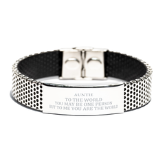 Auntie Gift. Birthday Meaningful Gifts for Auntie, To me You are the World. Standout Appreciation Gifts, Stainless Steel Bracelet for Auntie