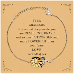 Grandson, You're Brave and so much Stronger Sunflower Bracelet with Card. Gift for Grandson. Christmas Motivational Gift From Grandfather. Best Idea Gift for Birthday