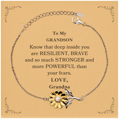 Grandson, You're Brave and so much Stronger Sunflower Bracelet with Card. Gift for Grandson. Christmas Motivational Gift From Grandpa. Best Idea Gift for Birthday