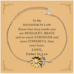Daughter In Law, You're Brave and so much Stronger Sunflower Bracelet with Card. Gift for Daughter In Law. Christmas Motivational Gift From Father In Law. Best Idea Gift for Birthday