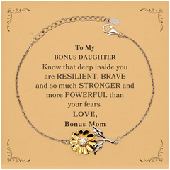 Bonus Daughter, You're Brave and so much Stronger Sunflower Bracelet with Card. Gift for Bonus Daughter. Christmas Motivational Gift From Bonus Mom. Best Idea Gift for Birthday