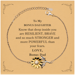Bonus Daughter, You're Brave and so much Stronger Sunflower Bracelet with Card. Gift for Bonus Daughter. Christmas Motivational Gift From Bonus Dad. Best Idea Gift for Birthday