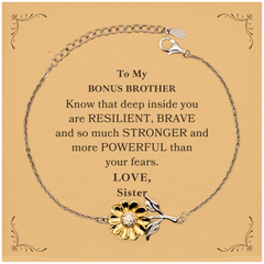 Bonus Brother, You're Brave and so much Stronger Sunflower Bracelet with Card. Gift for Bonus Brother. Christmas Motivational Gift From Sister. Best Idea Gift for Birthday