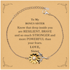 Bonus Sister, You're Brave and so much Stronger Sunflower Bracelet with Card. Gift for Bonus Sister. Christmas Motivational Gift From Sister. Best Idea Gift for Birthday