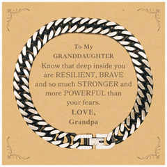 Granddaughter, You're Brave and so much Stronger Cuban Link Chain Bracelet with Card. Gift for Granddaughter. Christmas Motivational Gift From Grandpa. Best Idea Gift for Birthday