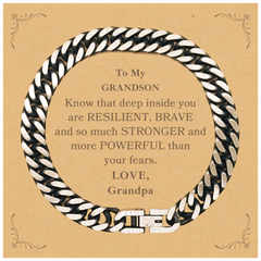 Grandson, You're Brave and so much Stronger Cuban Link Chain Bracelet with Card. Gift for Grandson. Christmas Motivational Gift From Grandpa. Best Idea Gift for Birthday