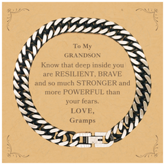 Grandson, You're Brave and so much Stronger Cuban Link Chain Bracelet with Card. Gift for Grandson. Christmas Motivational Gift From Gramps. Best Idea Gift for Birthday