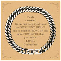Godson, You're Brave and so much Stronger Cuban Link Chain Bracelet with Card. Gift for Godson. Christmas Motivational Gift From Godmother. Best Idea Gift for Birthday