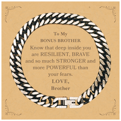 Bonus Brother, You're Brave and so much Stronger Cuban Link Chain Bracelet with Card. Gift for Bonus Brother. Christmas Motivational Gift From Brother. Best Idea Gift for Birthday