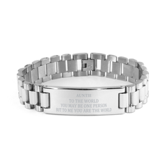 Auntie Gift. Birthday Meaningful Gifts for Auntie, To me You are the World. Standout Appreciation Gifts, Ladder Stainless Steel Bracelet for Auntie