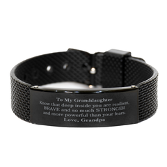 Granddaughter, You're Brave and so much Stronger Black Shark Mesh Bracelet. Gift for Granddaughter. Christmas Motivational Gift From Grandpa. Best Idea Gift for Birthday