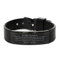 Grandson, You're Brave and so much Stronger Black Shark Mesh Bracelet. Gift for Grandson. Christmas Motivational Gift From Nana. Best Idea Gift for Birthday
